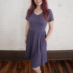 AUSELILY Short Sleeve Pockets Empire Waist Dress